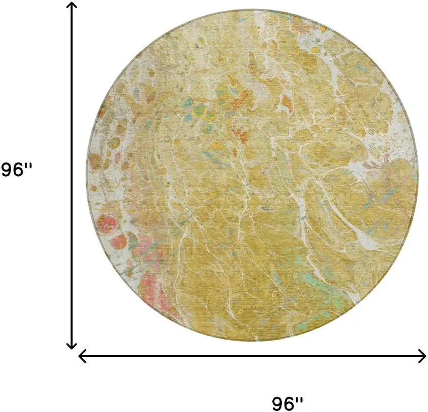 8' Gold And Wheat Round Abstract Washable Indoor Outdoor Area Rug Photo 7