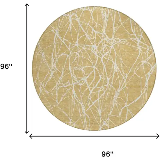 8' Gold And Wheat Round Abstract Washable Indoor Outdoor Area Rug Photo 5