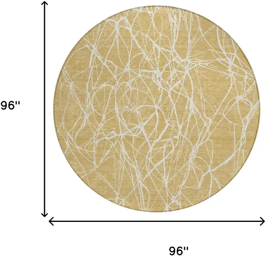 8' Gold And Wheat Round Abstract Washable Indoor Outdoor Area Rug Photo 5