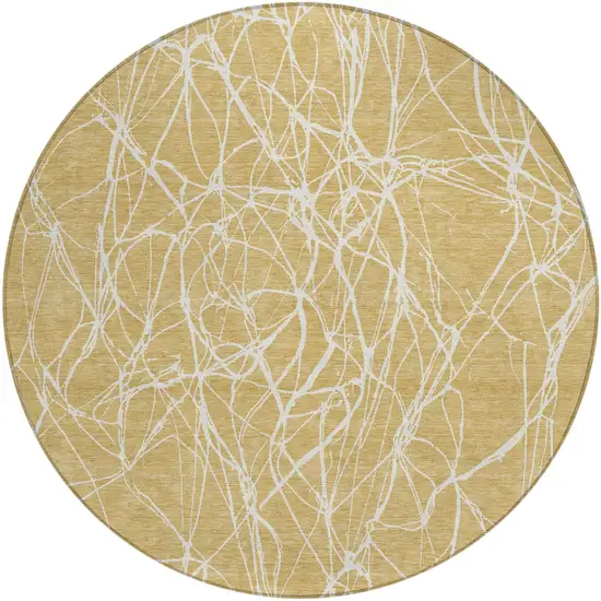 8' Gold And Wheat Round Abstract Washable Indoor Outdoor Area Rug Photo 2
