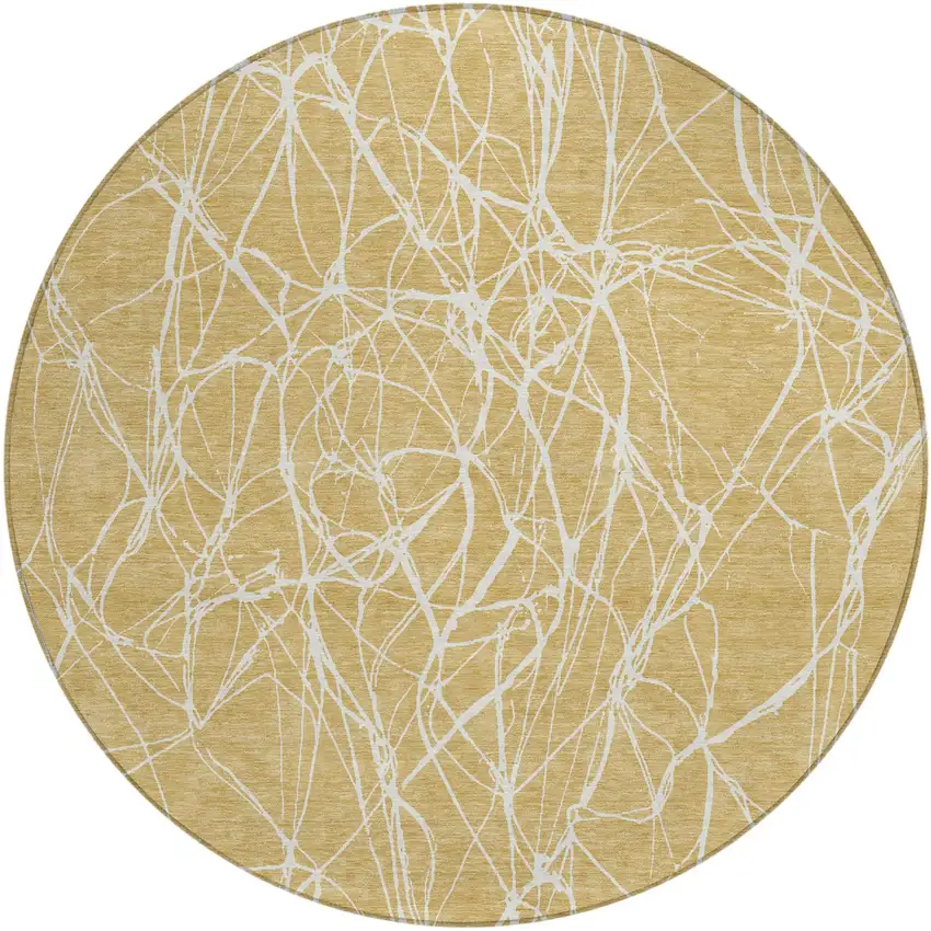8' Gold And Wheat Round Abstract Washable Indoor Outdoor Area Rug Photo 2