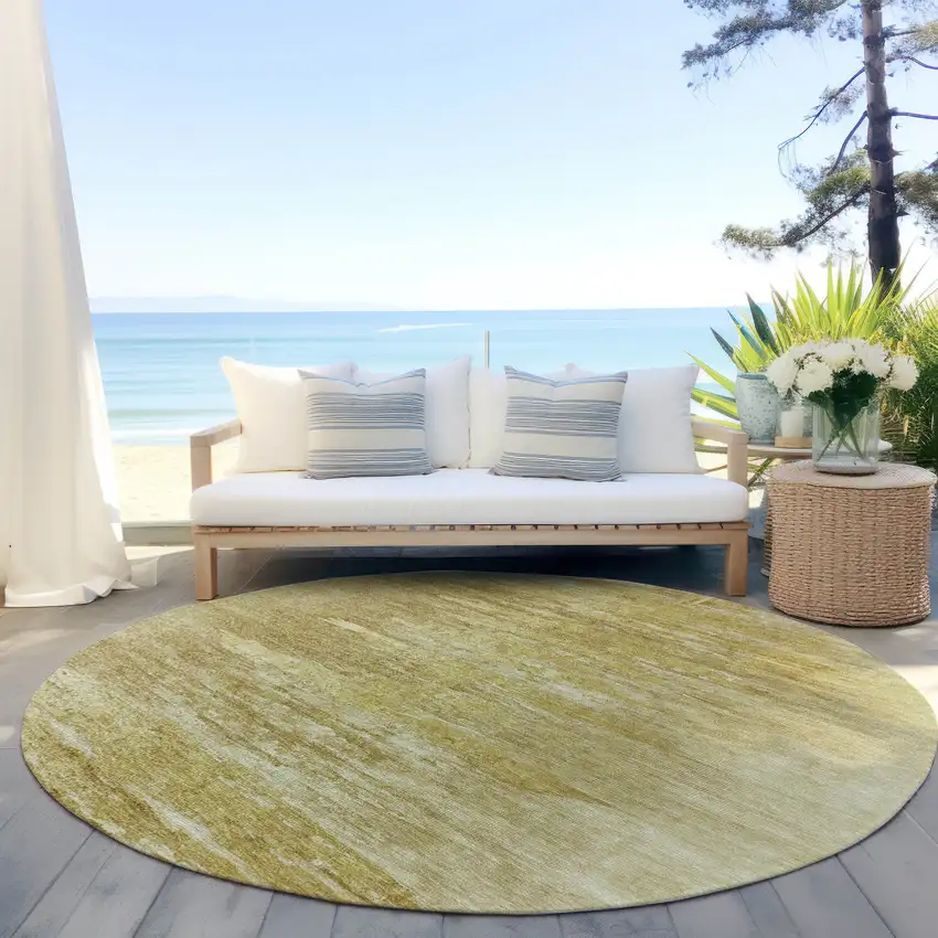 8' Gold And Wheat Round Abstract Washable Indoor Outdoor Area Rug Photo 6