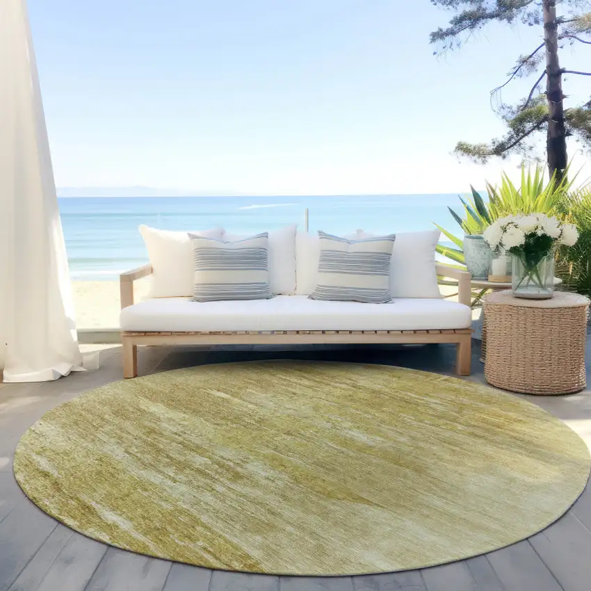 8' Gold And Wheat Round Abstract Washable Indoor Outdoor Area Rug Photo 6