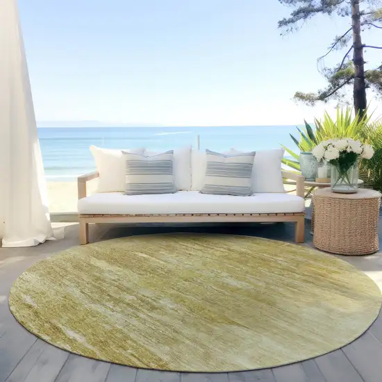 8' Gold And Wheat Round Abstract Washable Indoor Outdoor Area Rug Photo 6