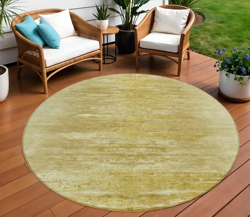 8' Gold And Wheat Round Abstract Washable Indoor Outdoor Area Rug Photo 1