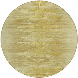 Photo of 8' Gold And Wheat Round Abstract Washable Indoor Outdoor Area Rug