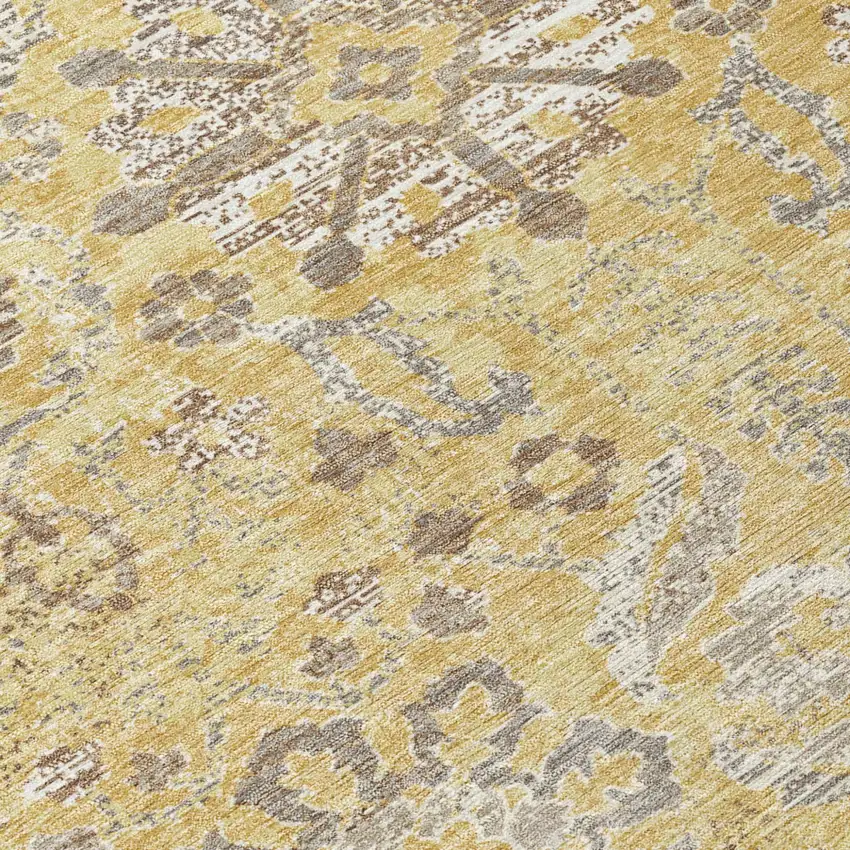 8' Gold And Wheat Round Damask Washable Indoor Outdoor Area Rug Photo 5