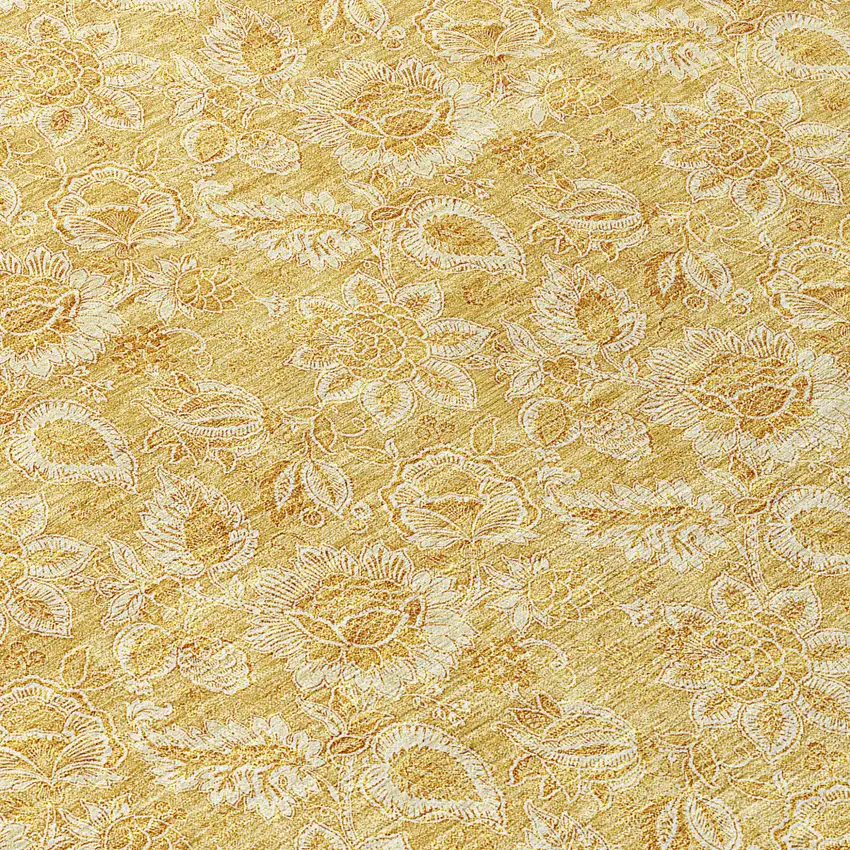 8' Gold And Wheat Round Floral Washable Indoor Outdoor Area Rug Photo 9