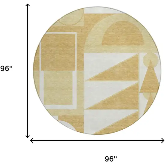 8' Gold And Wheat Round Geometric Washable Indoor Outdoor Area Rug Photo 7