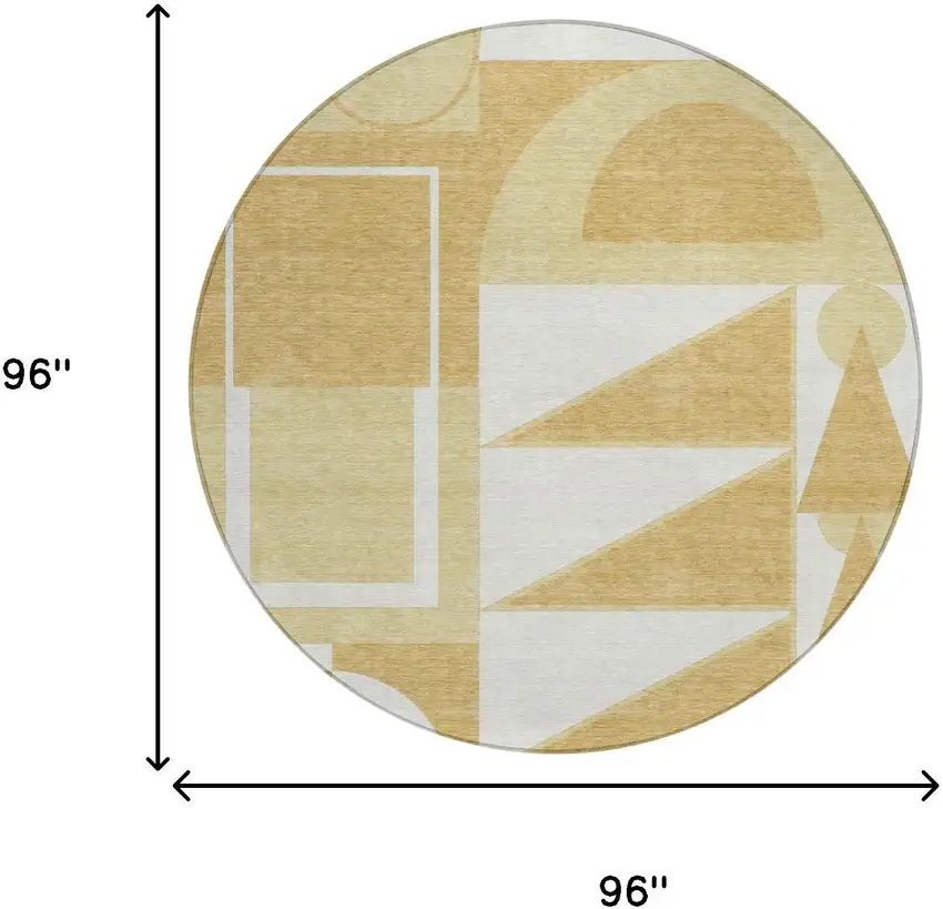 8' Gold And Wheat Round Geometric Washable Indoor Outdoor Area Rug Photo 7