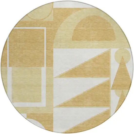 8' Gold And Wheat Round Geometric Washable Indoor Outdoor Area Rug Photo 1