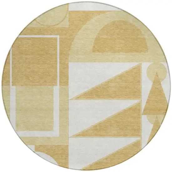 8' Gold And Wheat Round Geometric Washable Indoor Outdoor Area Rug Photo 2
