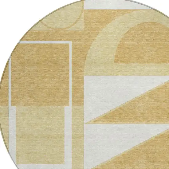8' Gold And Wheat Round Geometric Washable Indoor Outdoor Area Rug Photo 4