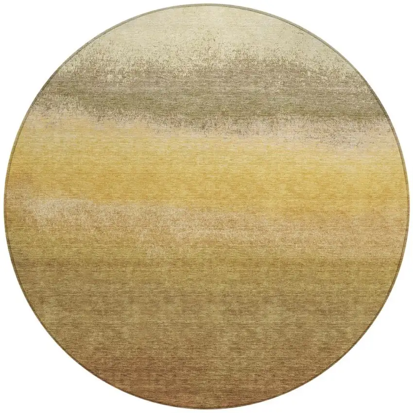 8' Gold And Wheat Round Ombre Washable Indoor Outdoor Area Rug Photo 3