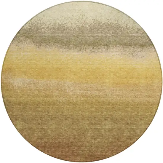 8' Gold And Wheat Round Ombre Washable Indoor Outdoor Area Rug Photo 1