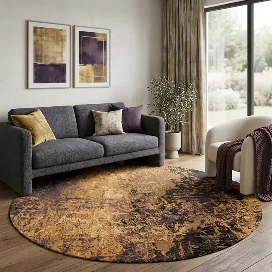 10' Gold And White Abstract Washable Round Rug With UV Protection Photo 1