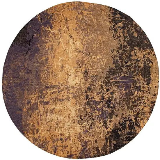 10' Gold And White Abstract Washable Round Rug With UV Protection Photo 4