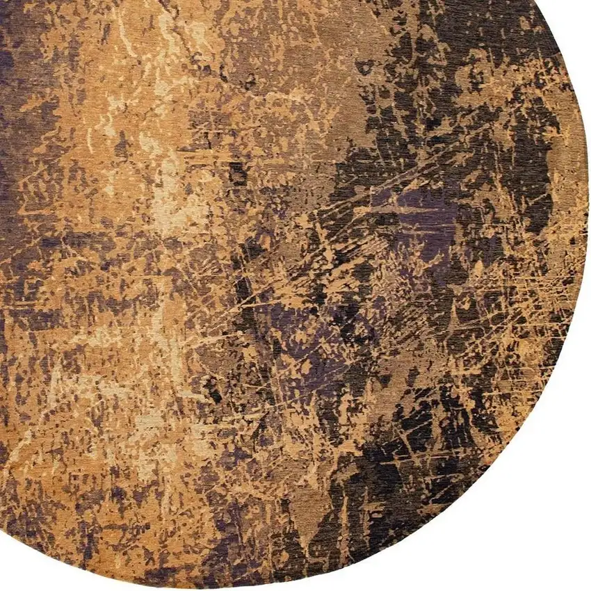 10' Gold And White Abstract Washable Round Rug With UV Protection Photo 2