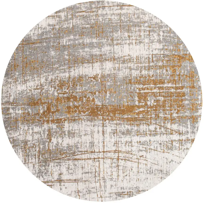 10' Gold And White Abstract Washable Round Rug With UV Protection Photo 3