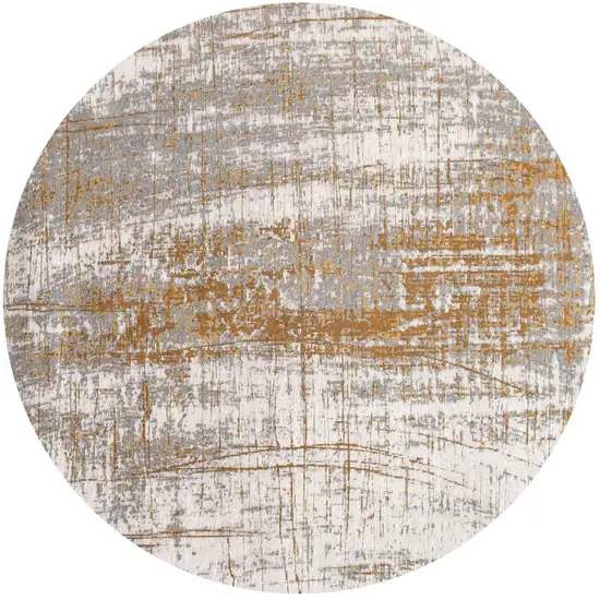 10' Gold And White Abstract Washable Round Rug With UV Protection Photo 3