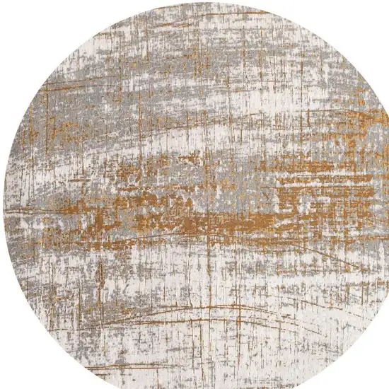 10' Gold And White Abstract Washable Round Rug With UV Protection Photo 4