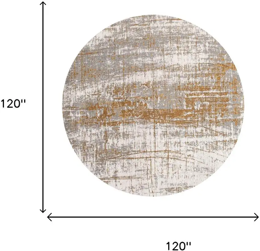 10' Gold And White Abstract Washable Round Rug With UV Protection Photo 5