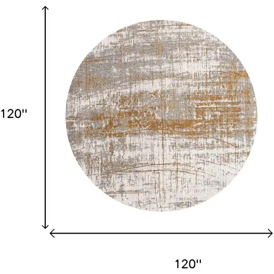 10' Gold And White Abstract Washable Round Rug With UV Protection Photo 5