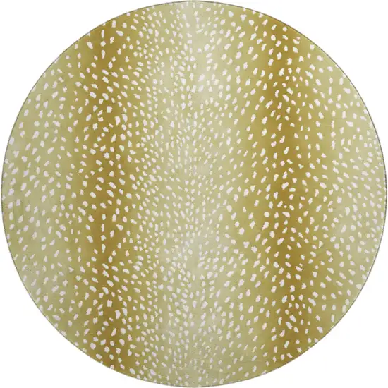 8' Gold And White Round Animal Print Washable Indoor Outdoor Area Rug Photo 2
