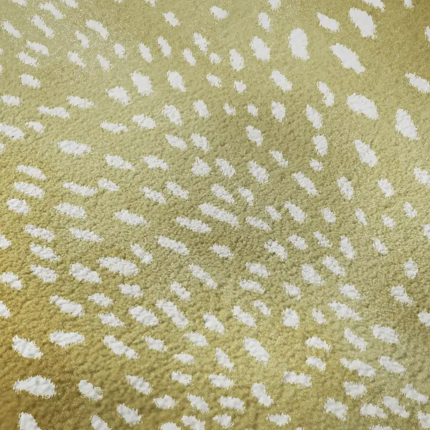 8' Gold And White Round Animal Print Washable Indoor Outdoor Area Rug Photo 6