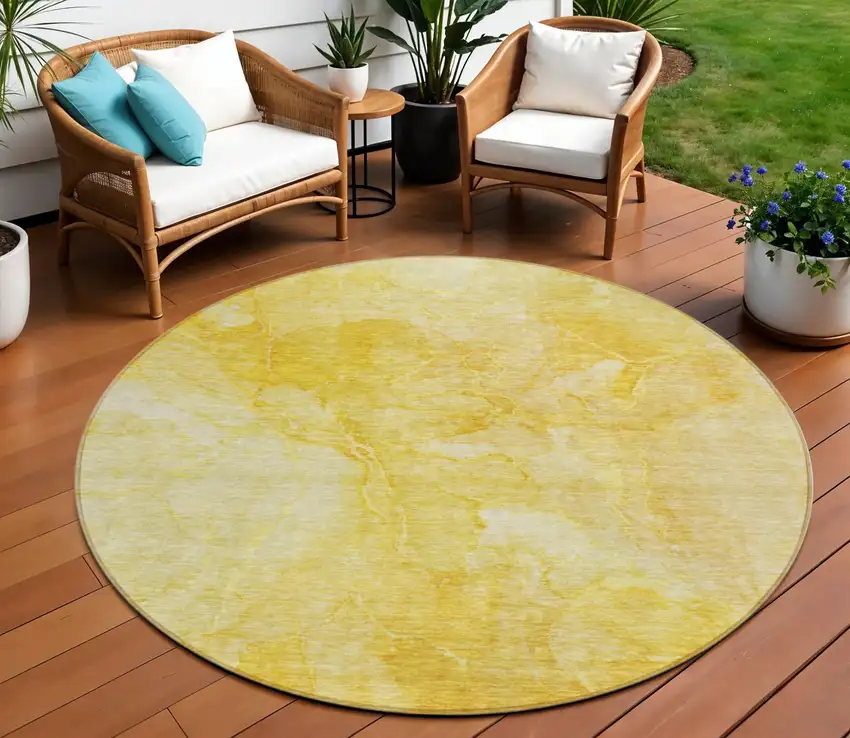 8' Gold And Yellow Round Nautical Washable Indoor Outdoor Area Rug Photo 1