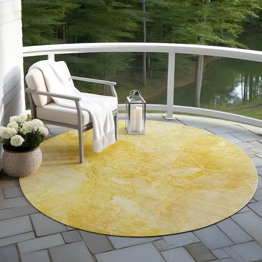 8' Gold And Yellow Round Nautical Washable Indoor Outdoor Area Rug Photo 6
