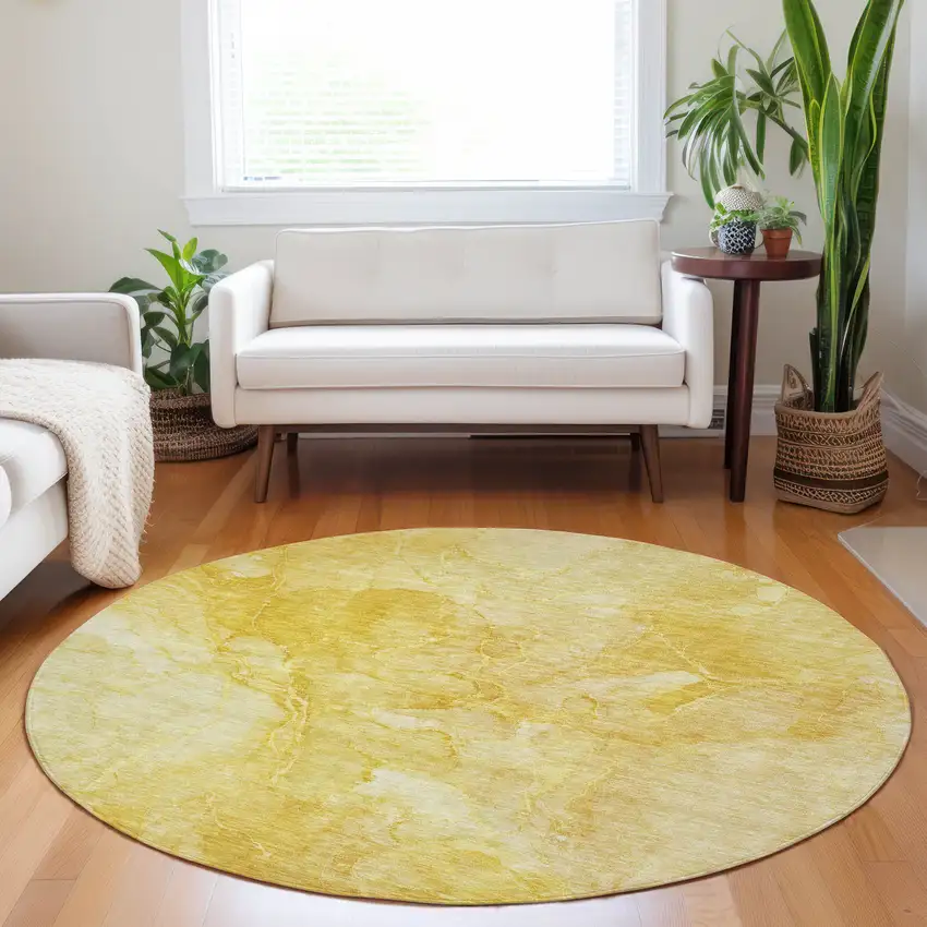 8' Gold And Yellow Round Nautical Washable Indoor Outdoor Area Rug Photo 7