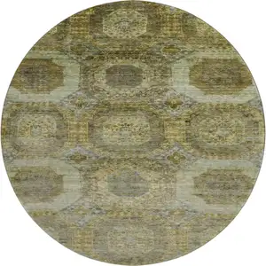 Photo of 8' Gold Beige And Brown Abstract Geometric Washable Round Rug With UV Protection
