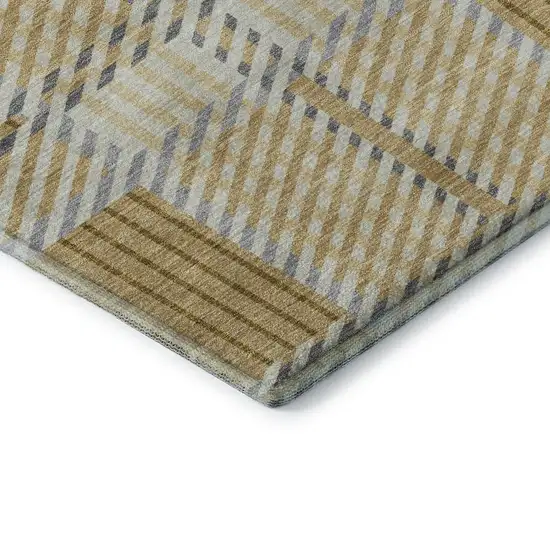 8' Gold Beige And Brown Plaid Washable Round Rug With UV Protection Photo 6