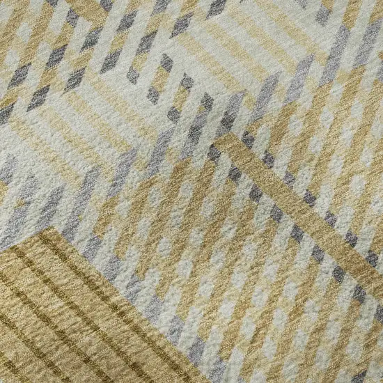 8' Gold Beige And Brown Plaid Washable Round Rug With UV Protection Photo 8