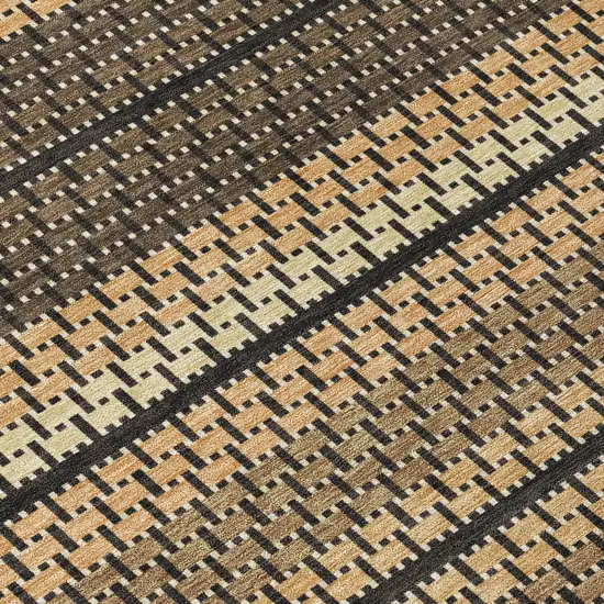 8' Gold Beige And Copper Round Striped Washable Indoor Outdoor Area Rug Photo 9