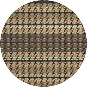 Photo of 8' Gold Beige And Copper Round Striped Washable Indoor Outdoor Area Rug