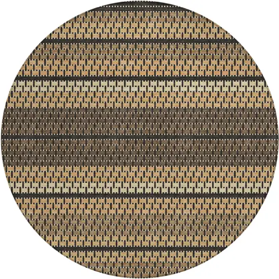 8' Gold Beige And Copper Round Striped Washable Indoor Outdoor Area Rug Photo 1