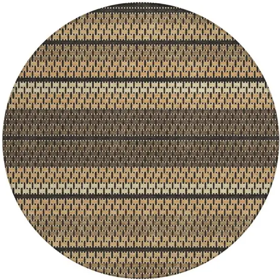 8' Gold Beige And Copper Round Striped Washable Indoor Outdoor Area Rug Photo 3