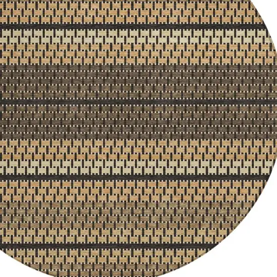 8' Gold Beige And Copper Round Striped Washable Indoor Outdoor Area Rug Photo 2