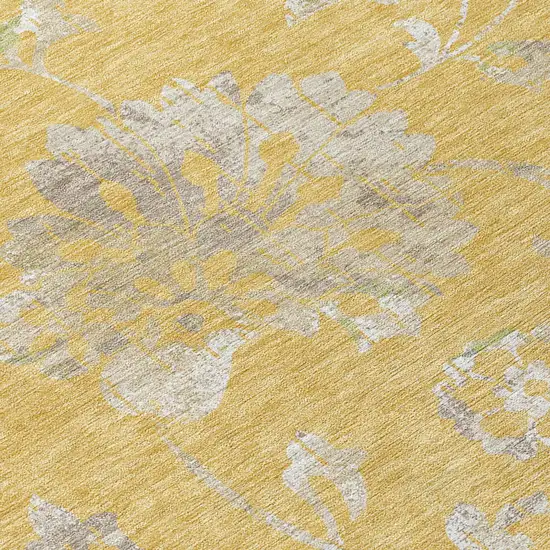 8' Gold Beige And Fern Green Round Floral Washable Indoor Outdoor Area Rug Photo 4