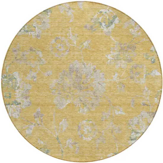 8' Gold Beige And Fern Green Round Floral Washable Indoor Outdoor Area Rug Photo 2