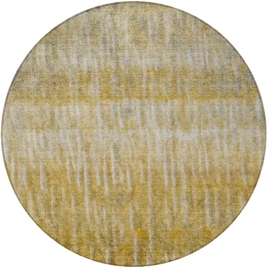 8' Gold Beige And Gray Round Abstract Washable Indoor Outdoor Area Rug Photo 4