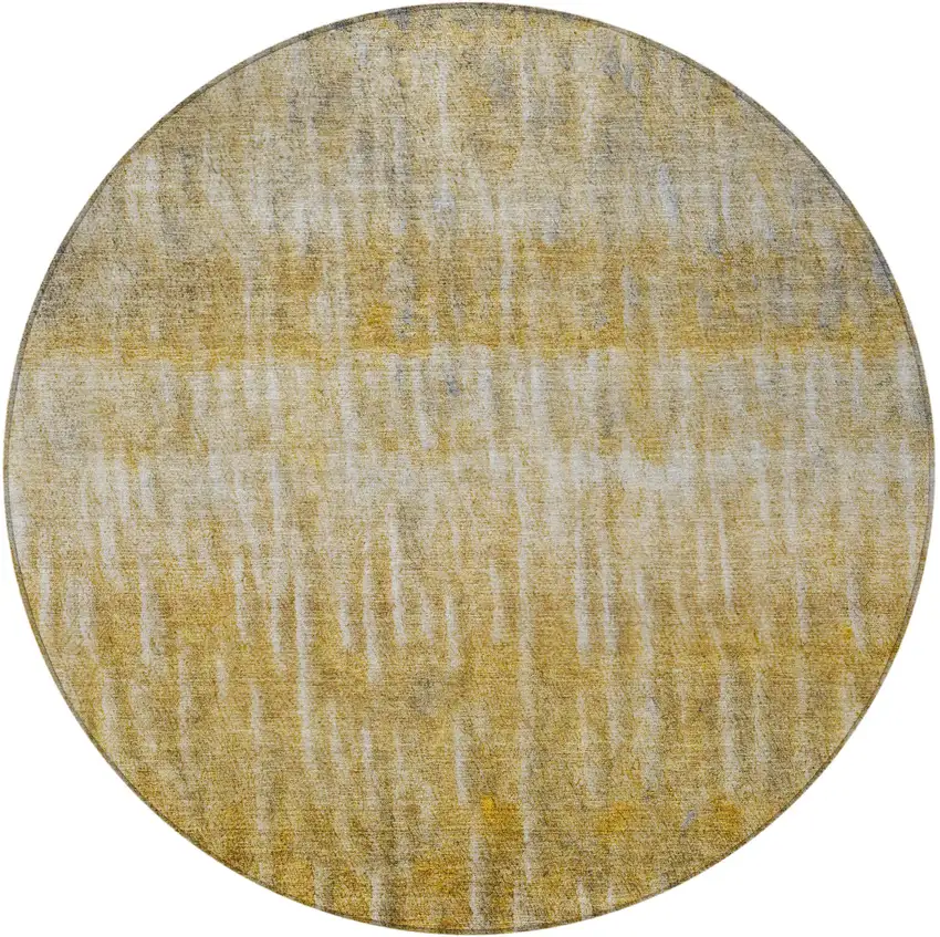 8' Gold Beige And Gray Round Abstract Washable Indoor Outdoor Area Rug Photo 4