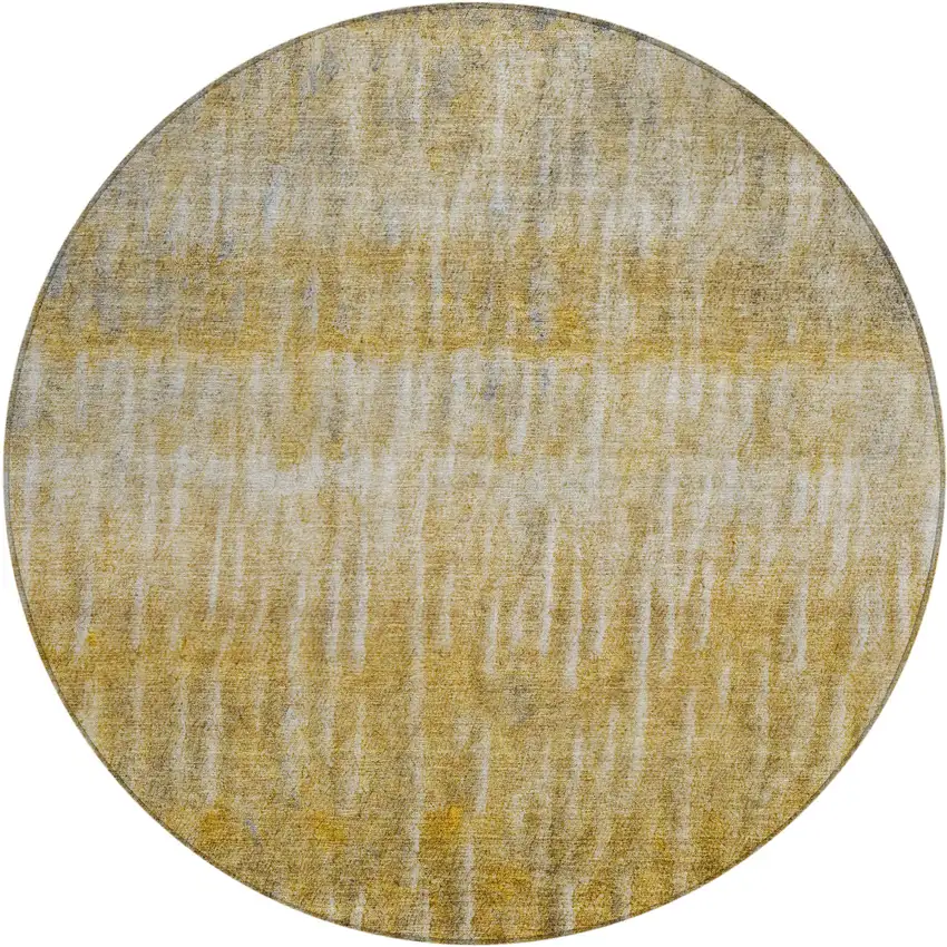 8' Gold Beige And Gray Round Abstract Washable Indoor Outdoor Area Rug Photo 2