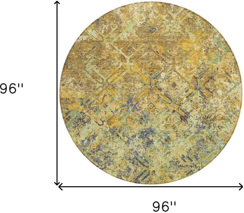 8' Gold Beige And Gray Round Geometric Washable Indoor Outdoor Area Rug Photo 8