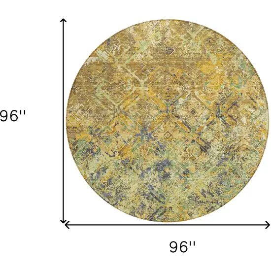 8' Gold Beige And Gray Round Geometric Washable Indoor Outdoor Area Rug Photo 8