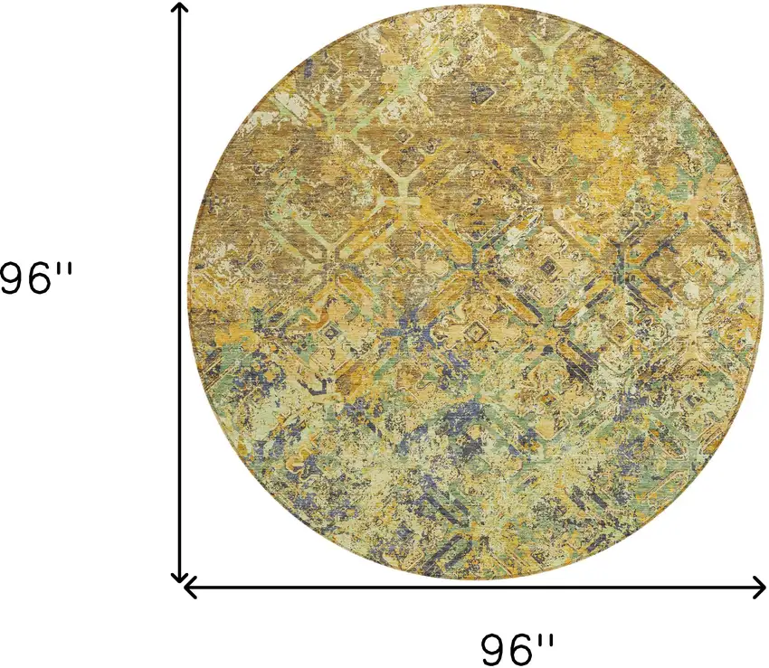 8' Gold Beige And Gray Round Geometric Washable Indoor Outdoor Area Rug Photo 8