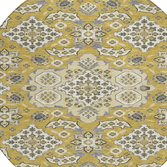 8' Gold Beige And Gray Round Medallion Washable Indoor Outdoor Area Rug Photo 7