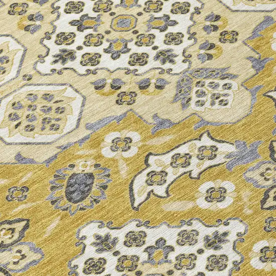 8' Gold Beige And Gray Round Medallion Washable Indoor Outdoor Area Rug Photo 9